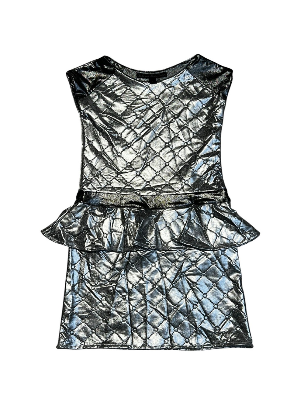 Girls 7 Y Metallic Quilted Peplum Dress - Silver Shine costume